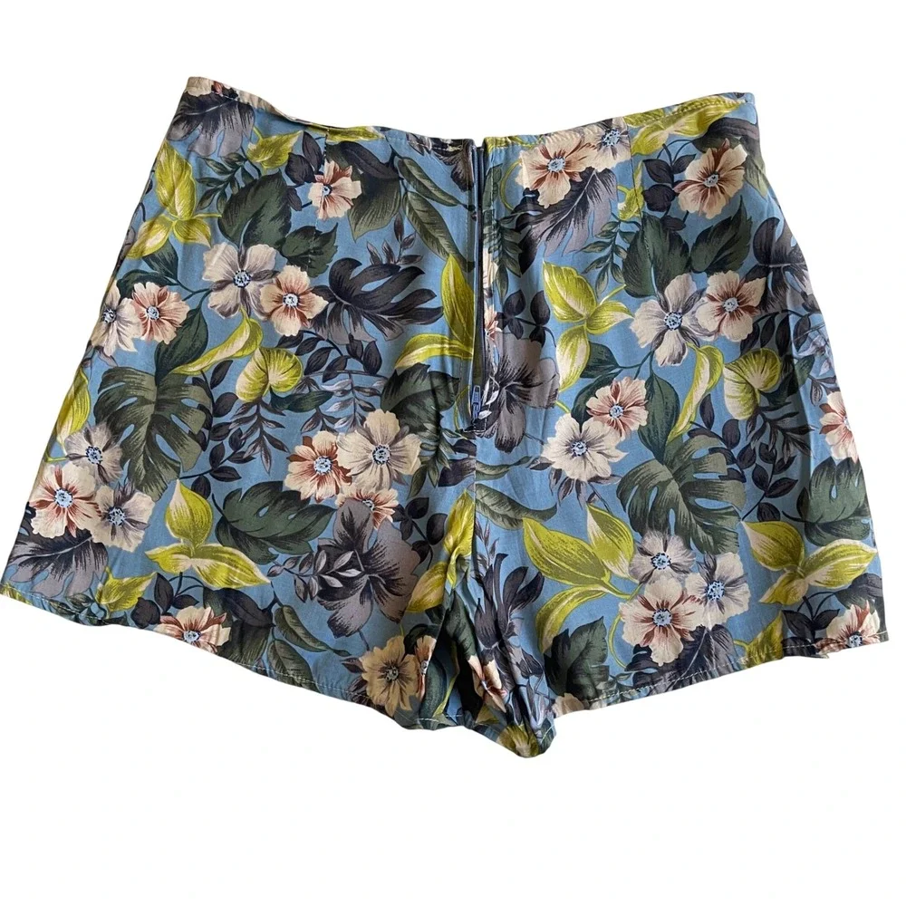 Jonathan Martin‎ Wrap Around Shorts Kids L Blue Floral Tropical Vintage Hawaiian